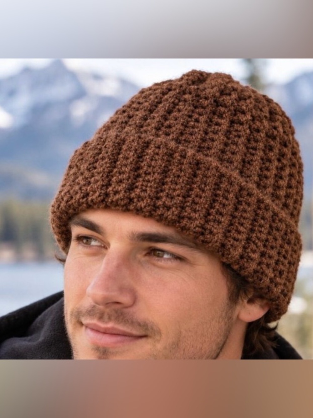Men's Brown Knit Beanie - Warm Winter Hat
